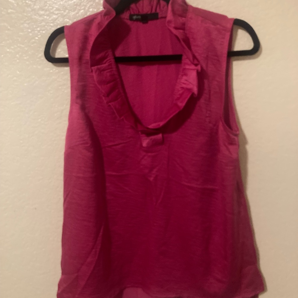 Gibson Fuchsia Sleeveless Ruffle Blouse